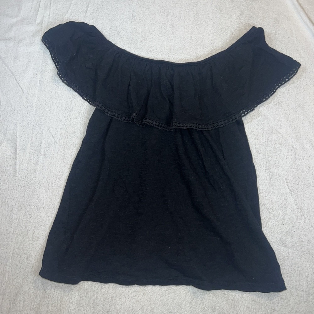 Old Navy Black Off The Shoulder Ruffle‎ Top Medium Cotton Boho Peasant Small